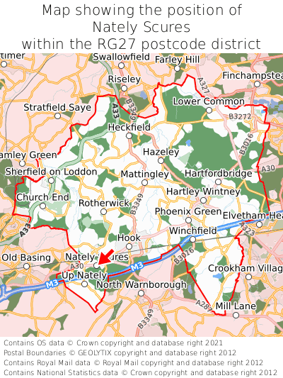 Map showing location of Nately Scures within RG27