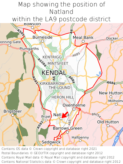 Map showing location of Natland within LA9