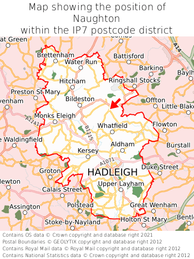 Map showing location of Naughton within IP7