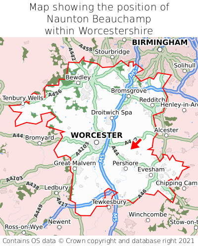 Map showing location of Naunton Beauchamp within Worcestershire