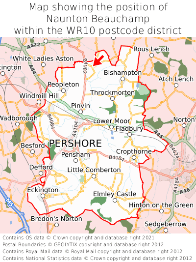 Map showing location of Naunton Beauchamp within WR10