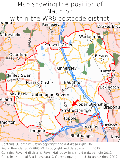 Map showing location of Naunton within WR8