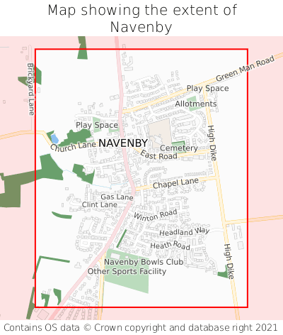 Map showing extent of Navenby as bounding box