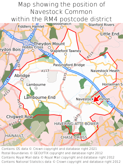 Map showing location of Navestock Common within CM14