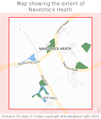 Map showing extent of Navestock Heath as bounding box