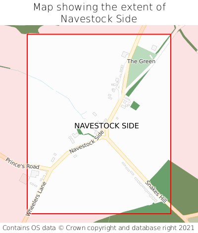 Map showing extent of Navestock Side as bounding box