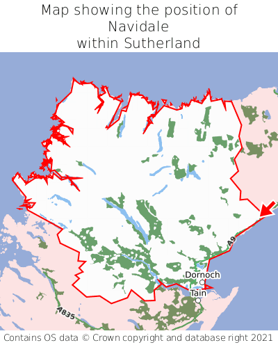 Map showing location of Navidale within Sutherland