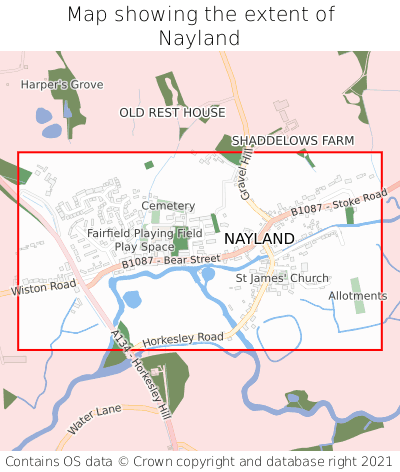 Map showing extent of Nayland as bounding box
