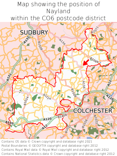 Map showing location of Nayland within CO6