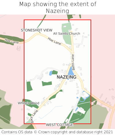Map showing extent of Nazeing as bounding box