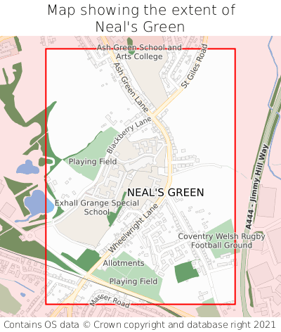 Map showing extent of Neal's Green as bounding box