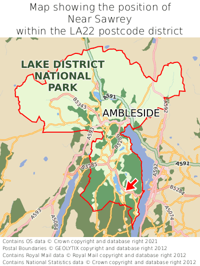 Map showing location of Near Sawrey within LA22