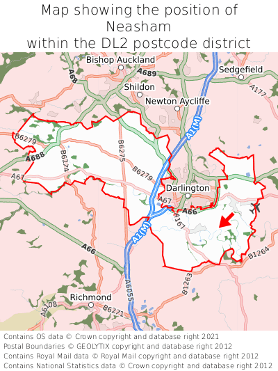 Map showing location of Neasham within DL2