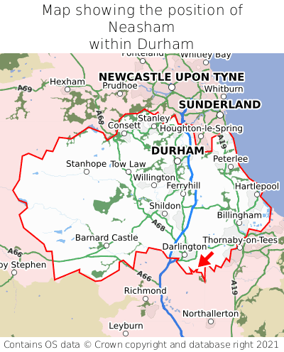 Map showing location of Neasham within Durham