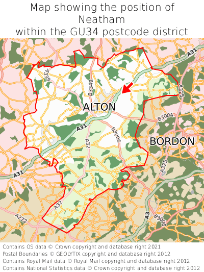 Map showing location of Neatham within GU34