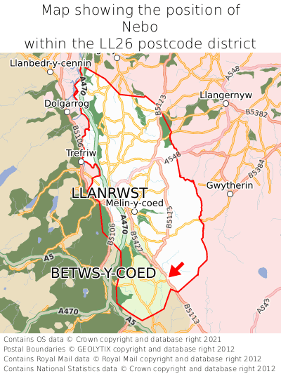Map showing location of Nebo within LL26