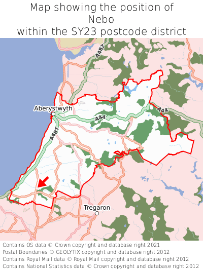 Map showing location of Nebo within SY23