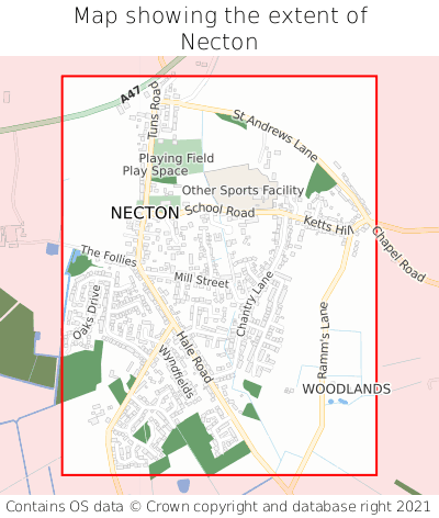 Map showing extent of Necton as bounding box