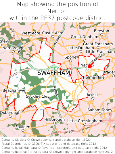 Map showing location of Necton within PE37