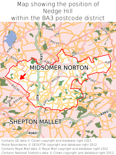 Map showing location of Nedge Hill within BA3