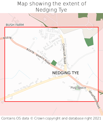 Map showing extent of Nedging Tye as bounding box