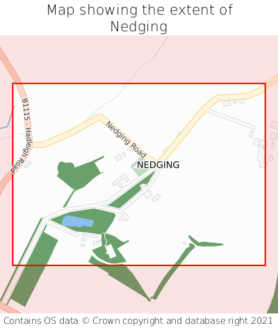 Map showing extent of Nedging as bounding box