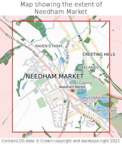 Map showing extent of Needham Market as bounding box