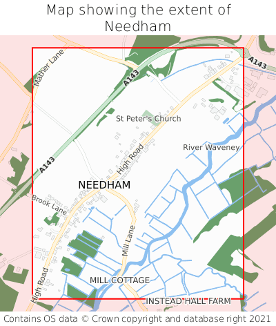 Map showing extent of Needham as bounding box