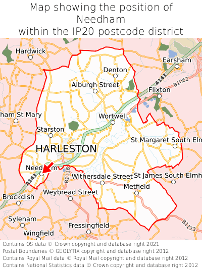 Map showing location of Needham within IP20