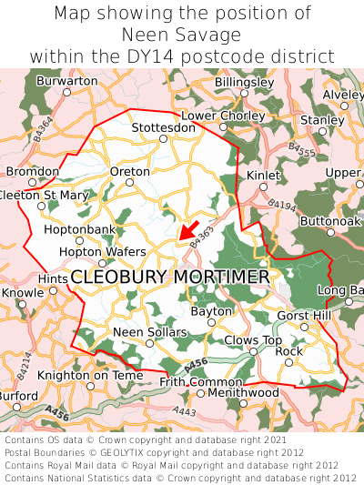 Map showing location of Neen Savage within DY14