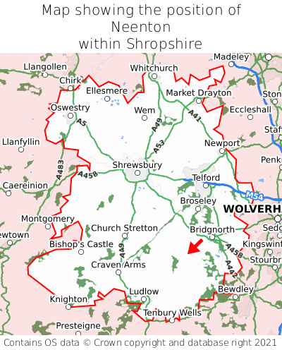 Map showing location of Neenton within Shropshire
