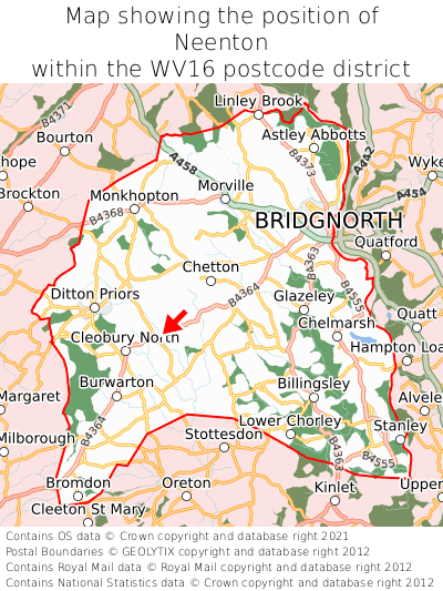 Map showing location of Neenton within WV16