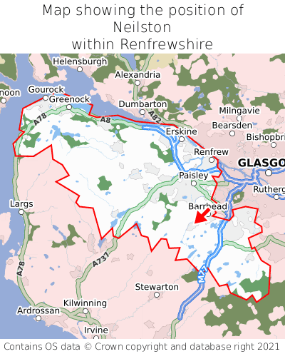 Map showing location of Neilston within Renfrewshire