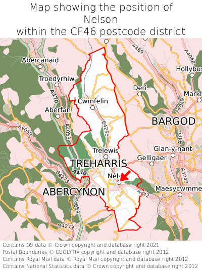 Map showing location of Nelson within CF46