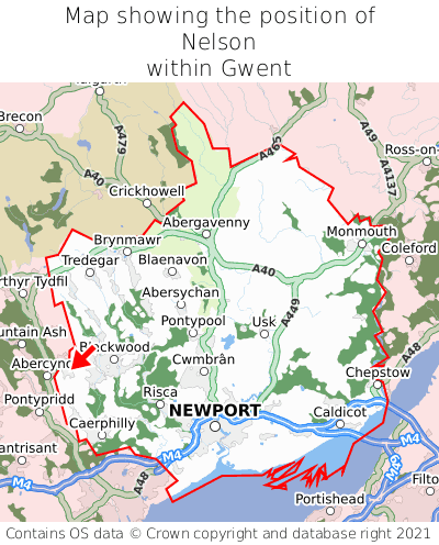 Map showing location of Nelson within Gwent