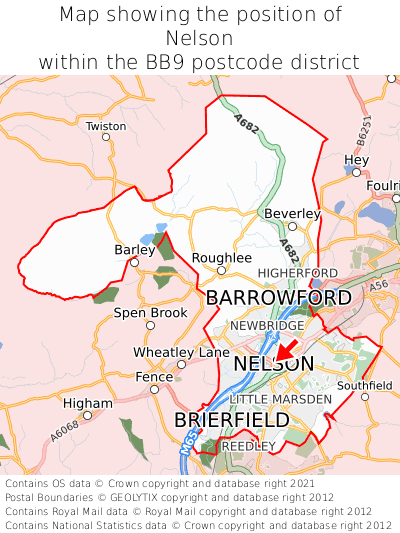 Map showing location of Nelson within BB9
