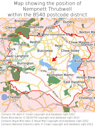 Map showing location of Nempnett Thrubwell within BS40