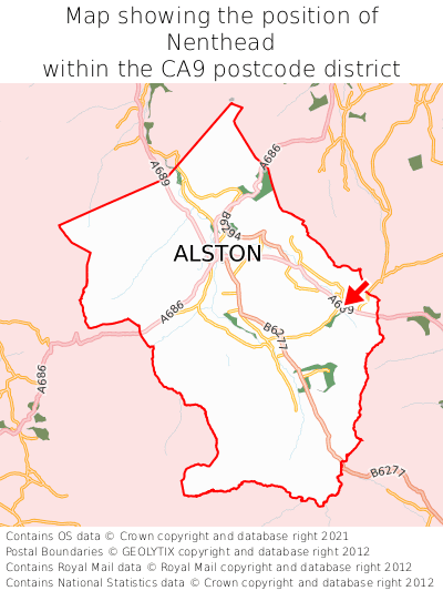 Map showing location of Nenthead within CA9