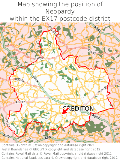 Map showing location of Neopardy within EX17