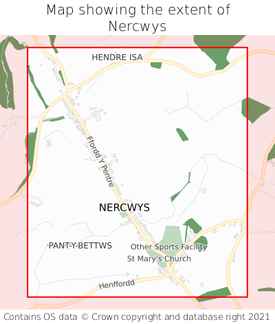Map showing extent of Nercwys as bounding box