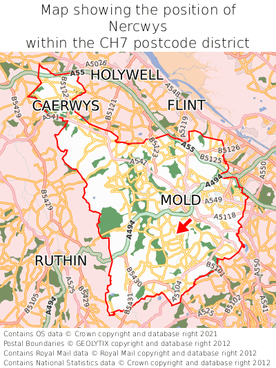 Map showing location of Nercwys within CH7