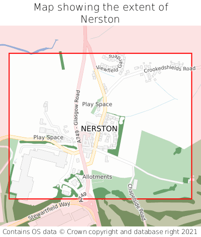 Map showing extent of Nerston as bounding box