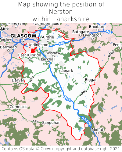 Map showing location of Nerston within Lanarkshire