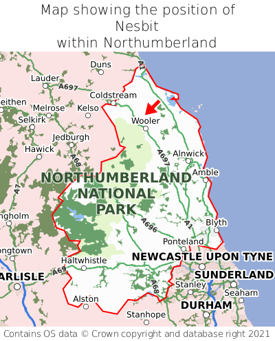 Map showing location of Nesbit within Northumberland