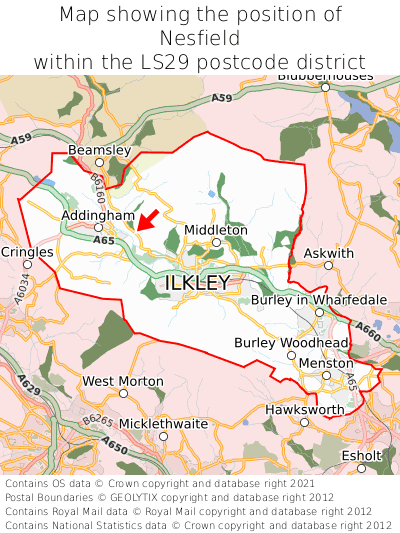 Map showing location of Nesfield within LS29