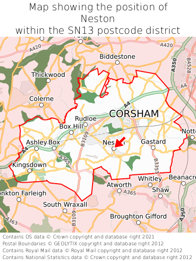 Map showing location of Neston within SN13