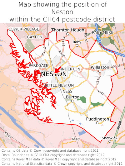 Map showing location of Neston within CH64