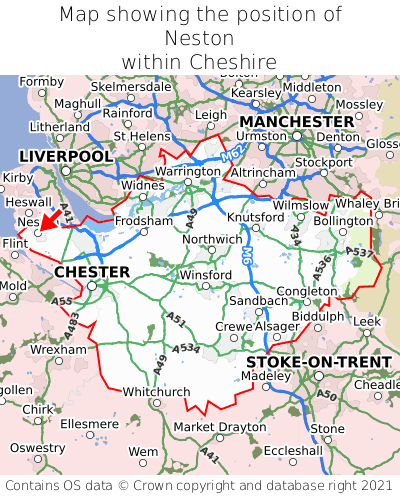 Map showing location of Neston within Cheshire