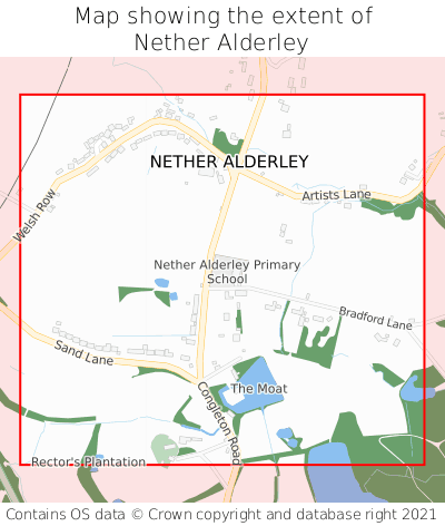 Map showing extent of Nether Alderley as bounding box