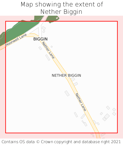 Map showing extent of Nether Biggin as bounding box